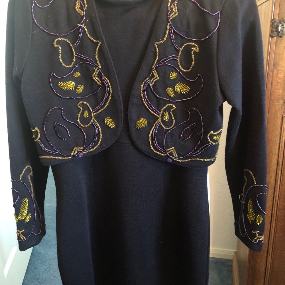 Two piece black dress beaded bolero